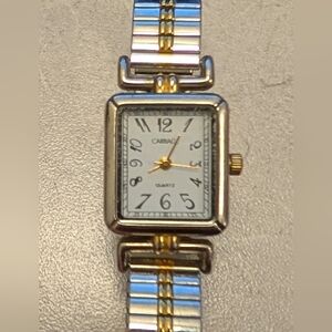 WORKING VINTAGE Carriage Time Tank Women's Watch Silver And Gold Stretch